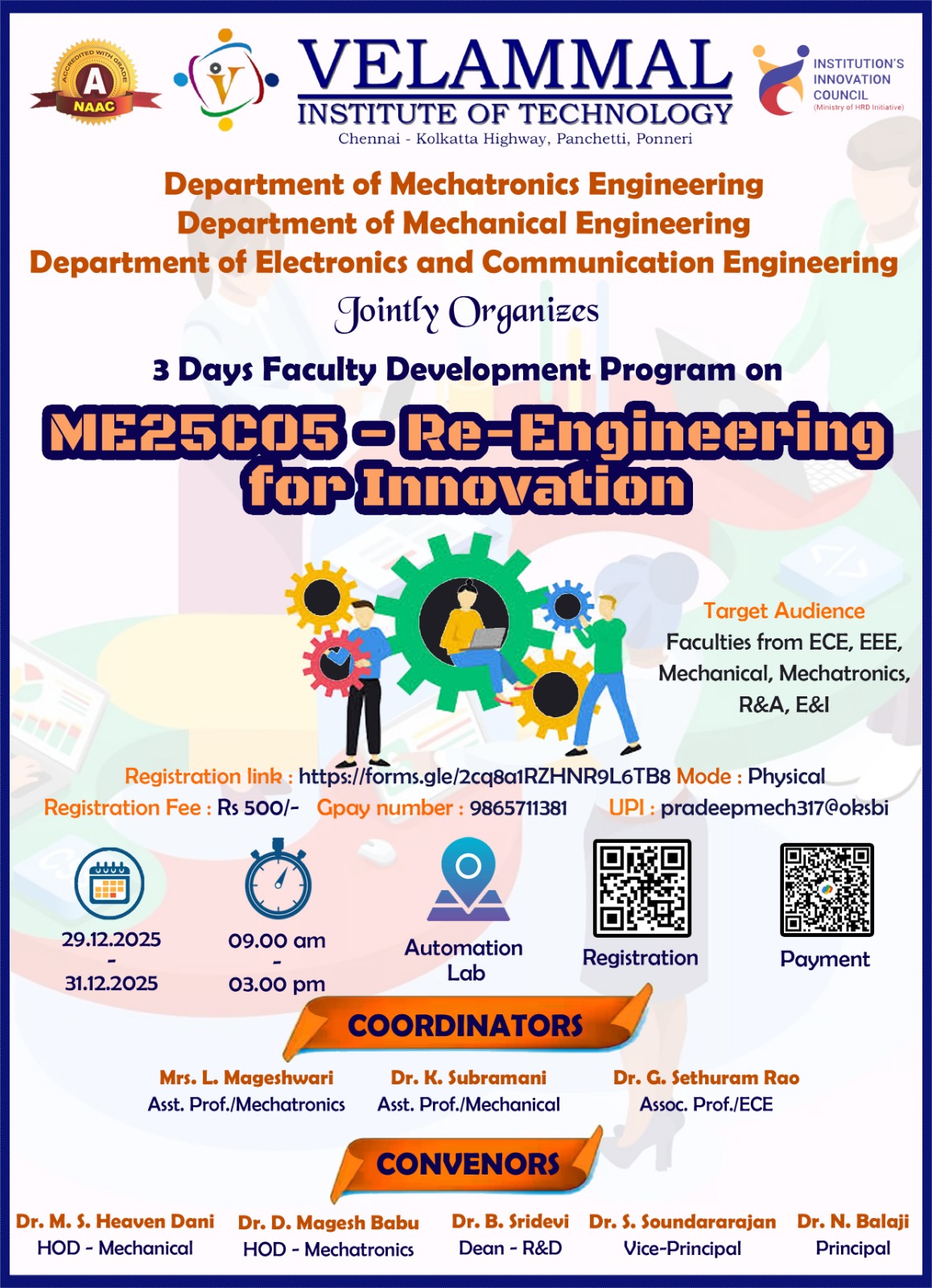 3-Day Faculty Development Program (FDP) on Re-Engineering for Innovation 2025